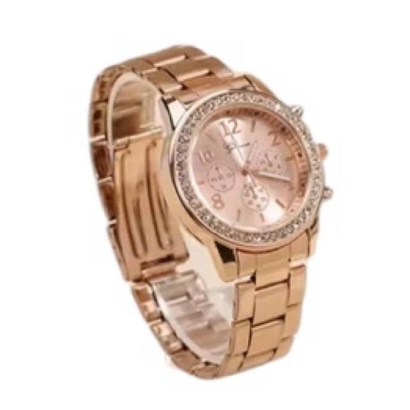 Gold/Rose Gold Geneva Rhinestone Watch - Picture 1 of 8